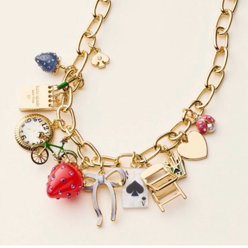 kate spade Gold-Tone Charm Necklace with Red Strawberry and Black Accent - Picture 6 of 7